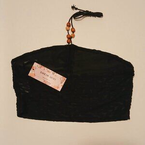 SHEIN Black Solid Cropped Tank Halter Top Size- L NWOT